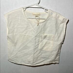 Copper Key Ivory Button-Shoulder Crop Top